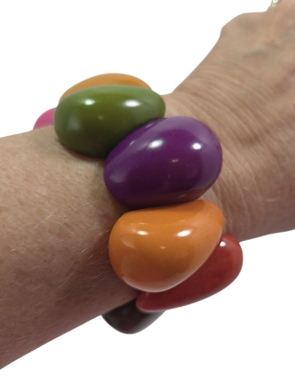 Chunky Polished Multi Color Wooden Bead Stretch Bracelet